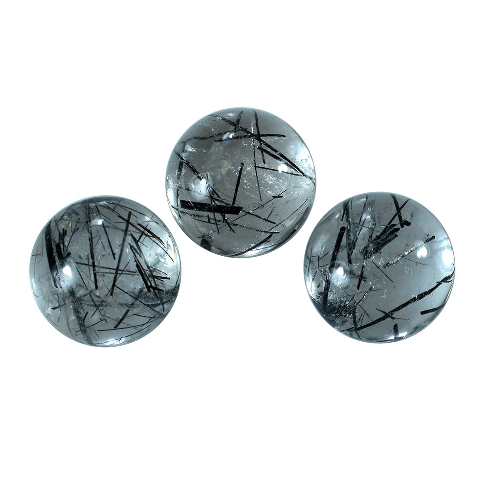 BLACK RUTILE QUARTZ ROUND CAB 14MM (BLACK/SI) 11.03 Cts.