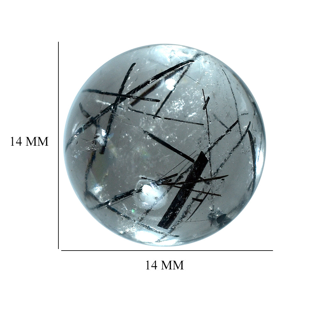 BLACK RUTILE QUARTZ ROUND CAB 14MM (BLACK/SI) 11.03 Cts.