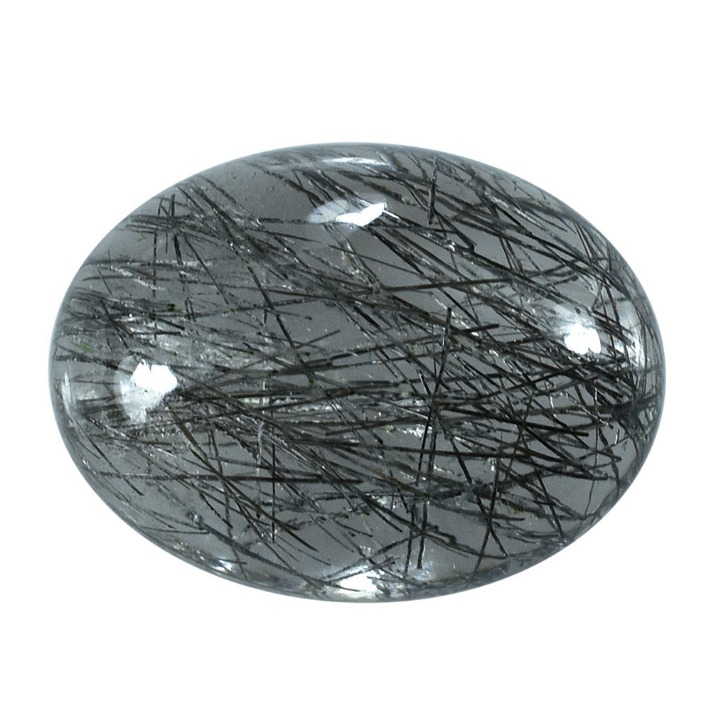 BLACK RUTILE QUARTZ OVAL CAB 16X12MM 8.94 Cts.