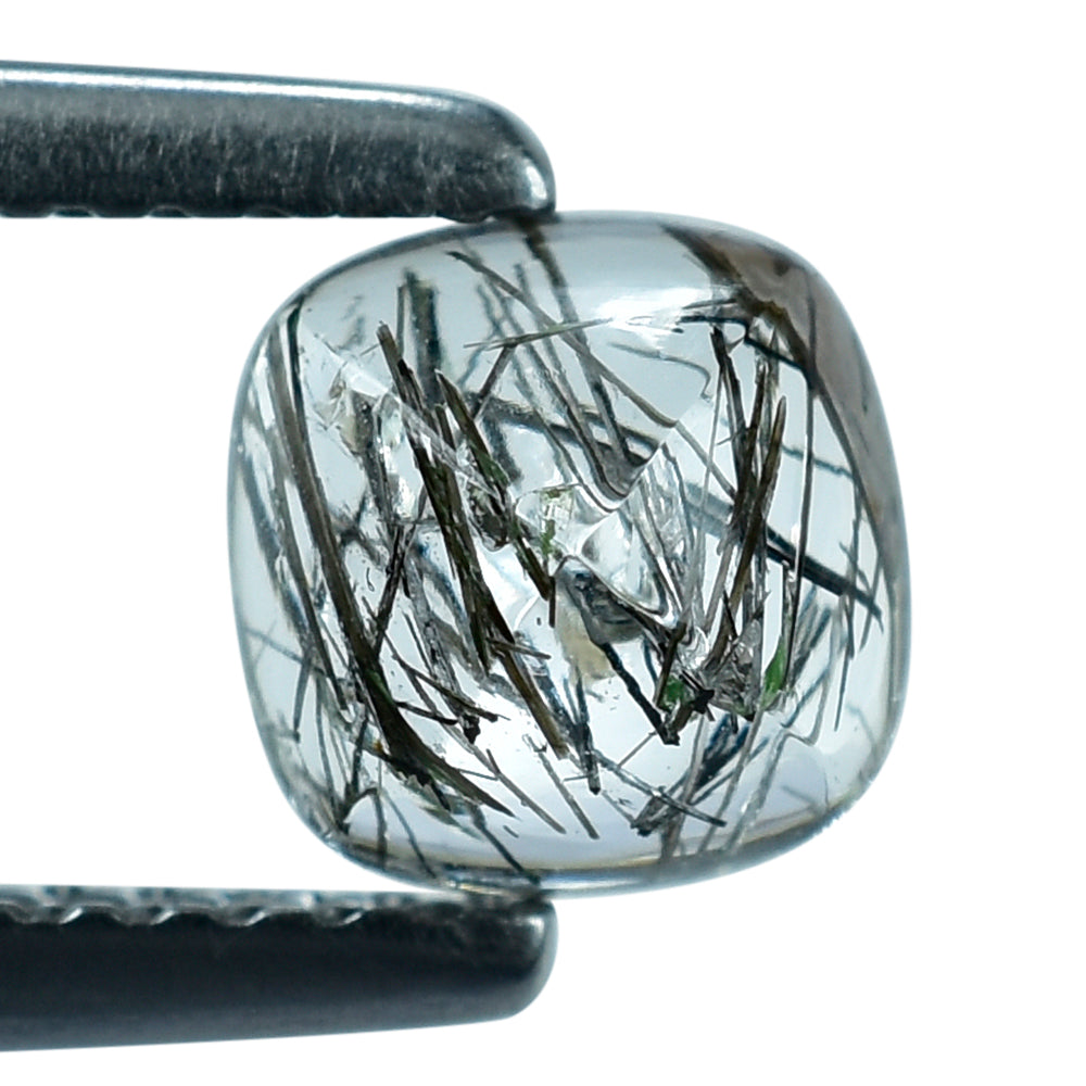 BLACK RUTILE QUARTZ PYRAMID CUSHION CAB 6MM 1.13 Cts.