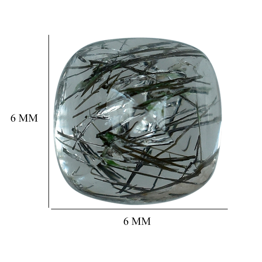 BLACK RUTILE QUARTZ PYRAMID CUSHION CAB 6MM 1.13 Cts.