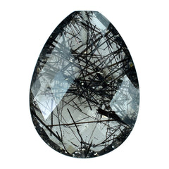 BLACK RUTILE QUARTZ BRIOLETTE PEAR (HALF DRILL) 20X15MM 11.18 Cts.
