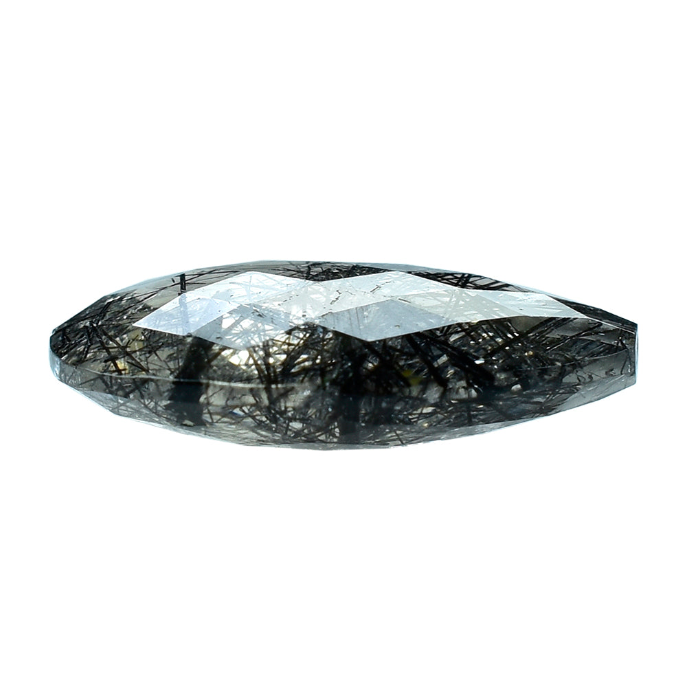 BLACK RUTILE QUARTZ BRIOLETTE PEAR (HALF DRILL) 20X15MM 11.18 Cts.