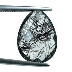 BLACK RUTILE QUARTZ BRIOLETTE PEAR (HALF DRILL) 20X15MM 11.18 Cts.