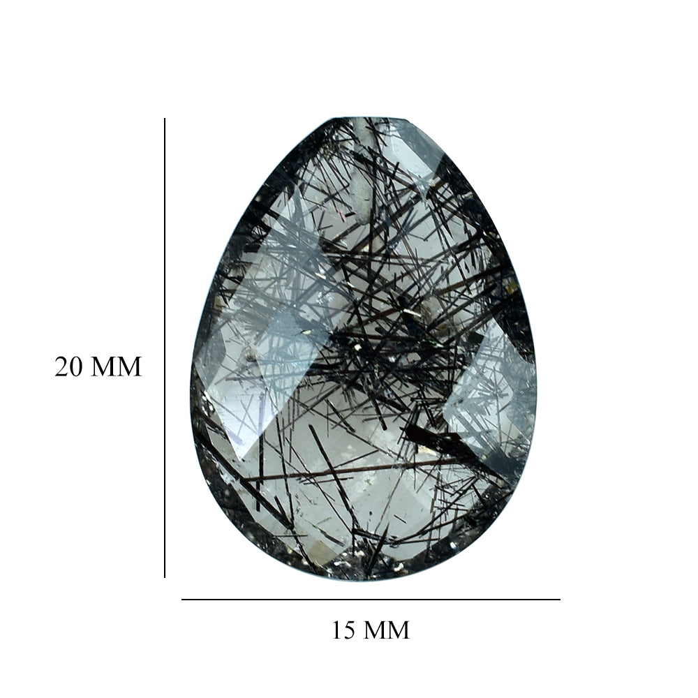 BLACK RUTILE QUARTZ BRIOLETTE PEAR (HALF DRILL) 20X15MM 11.18 Cts.