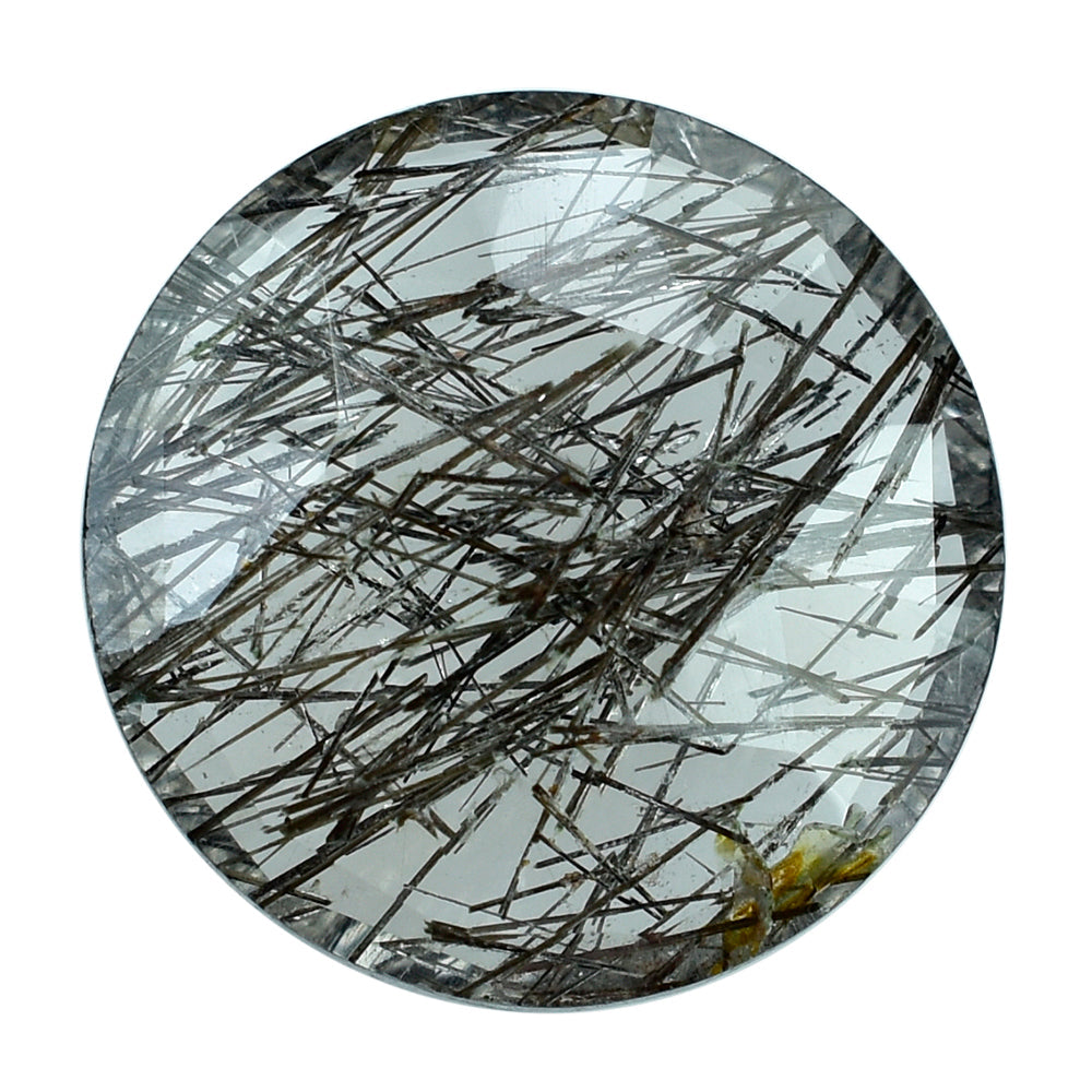 BLACK RUTILE QUARTZ ROSE CUT BRIOLETTE ROUND 12MM 3.79 Cts.