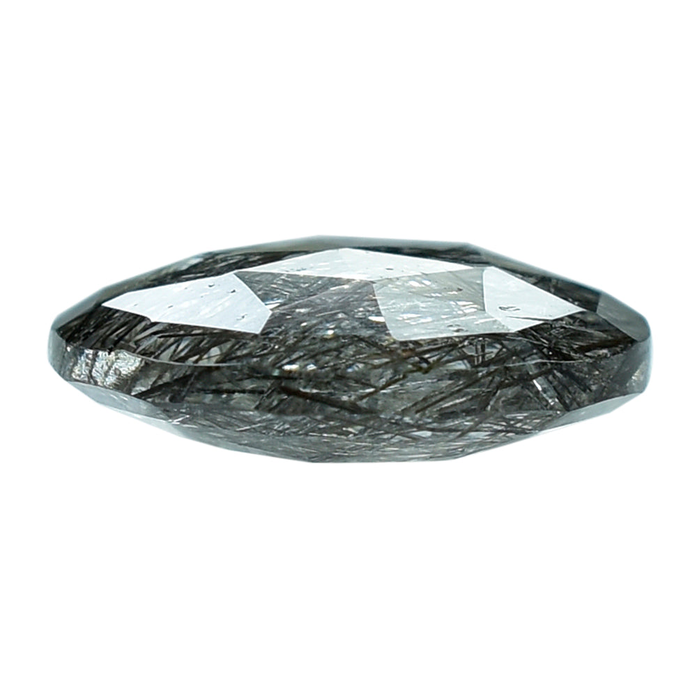 BLACK RUTILE QUARTZ ROSE CUT BRIOLETTE ROUND 12MM 3.79 Cts.