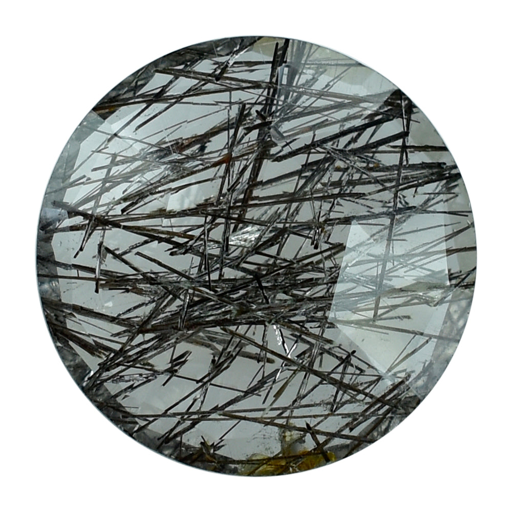 BLACK RUTILE QUARTZ ROSE CUT BRIOLETTE ROUND 12MM 3.79 Cts.