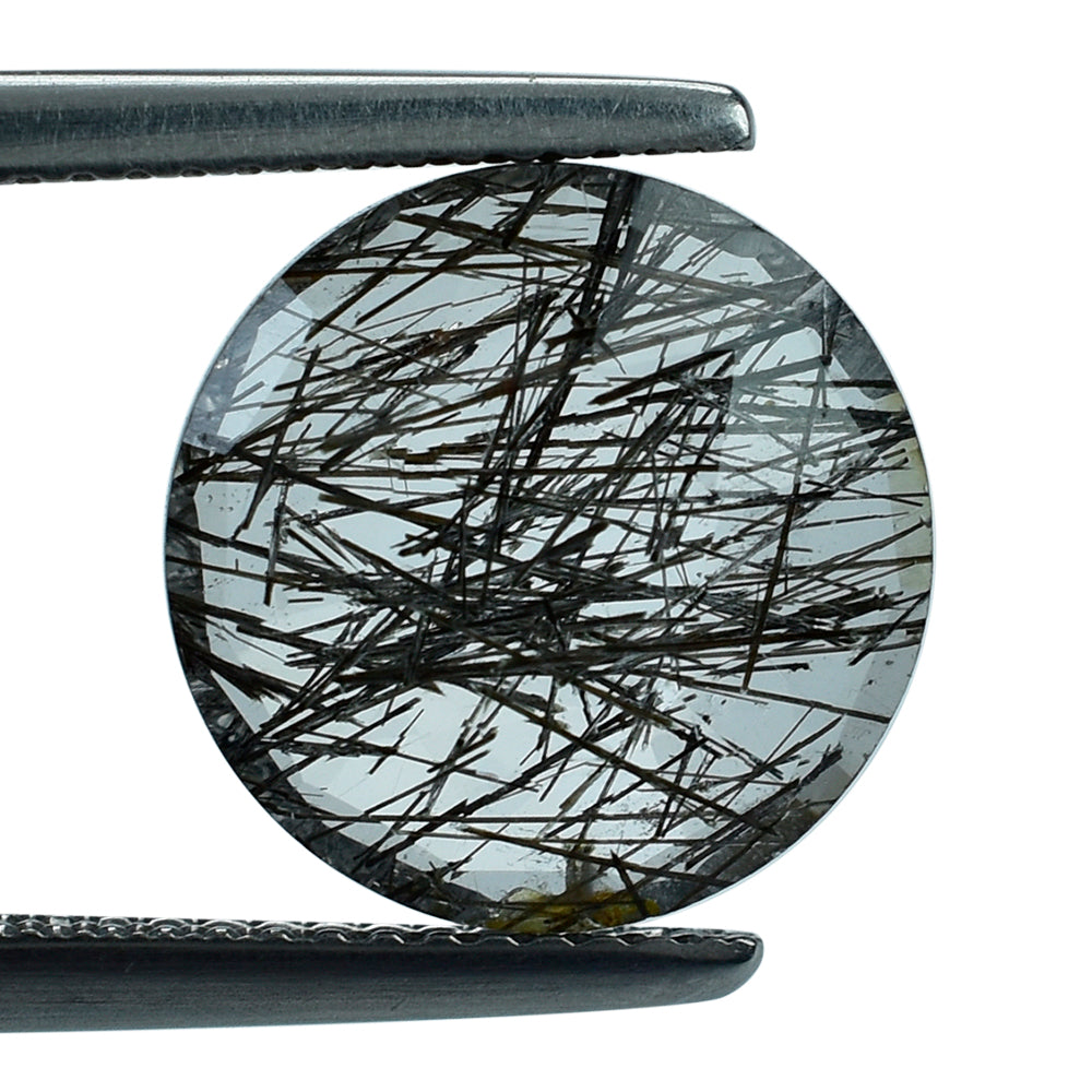 BLACK RUTILE QUARTZ ROSE CUT BRIOLETTE ROUND 12MM 3.79 Cts.