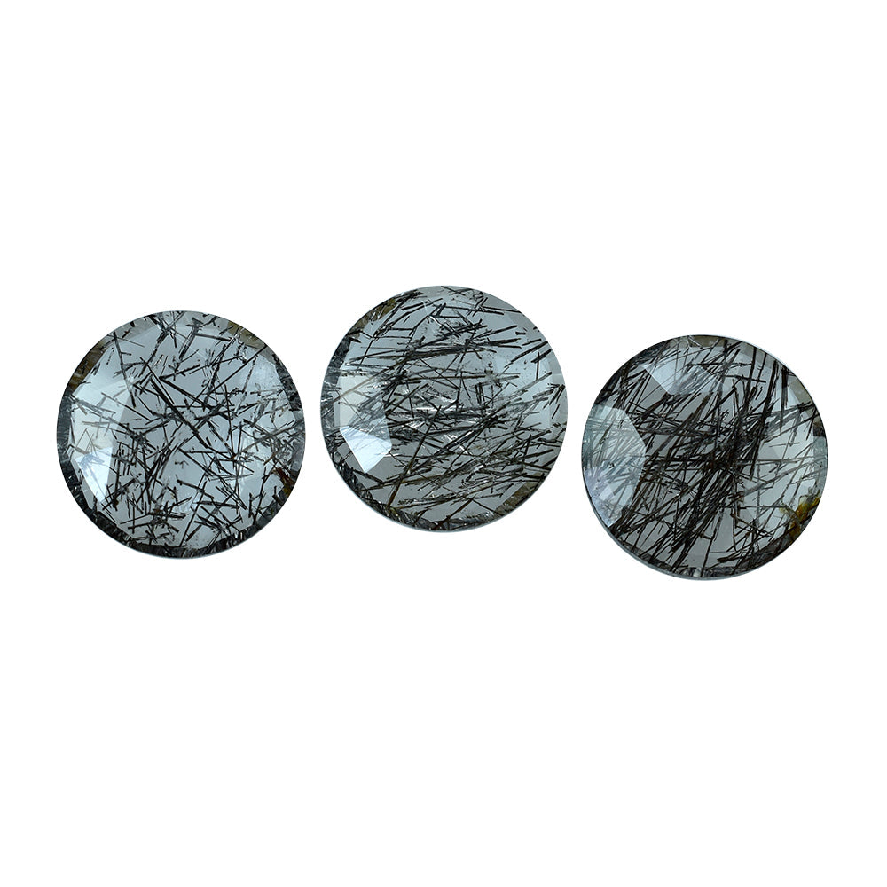 BLACK RUTILE QUARTZ ROSE CUT BRIOLETTE ROUND 12MM 3.79 Cts.