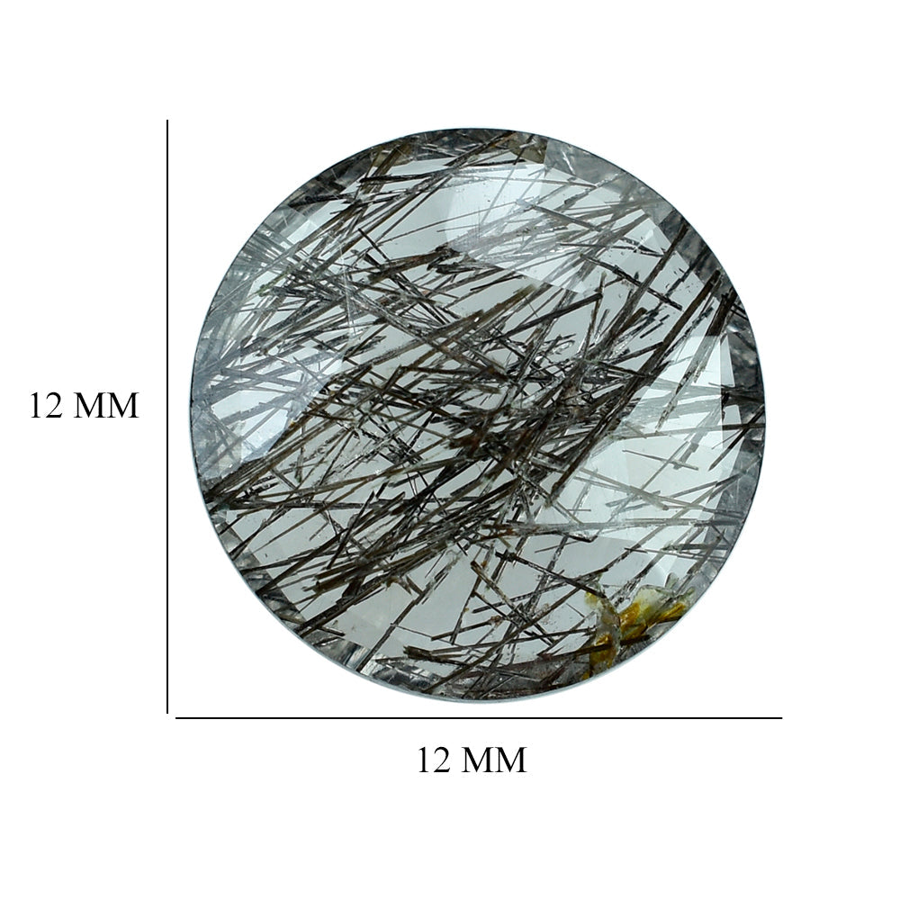 BLACK RUTILE QUARTZ ROSE CUT BRIOLETTE ROUND 12MM 3.79 Cts.