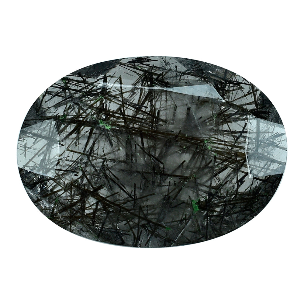 BLACK RUTILE QUARTZ BOTH SIDE TABLE CUT OVAL 18X13MM 7.28 Cts.