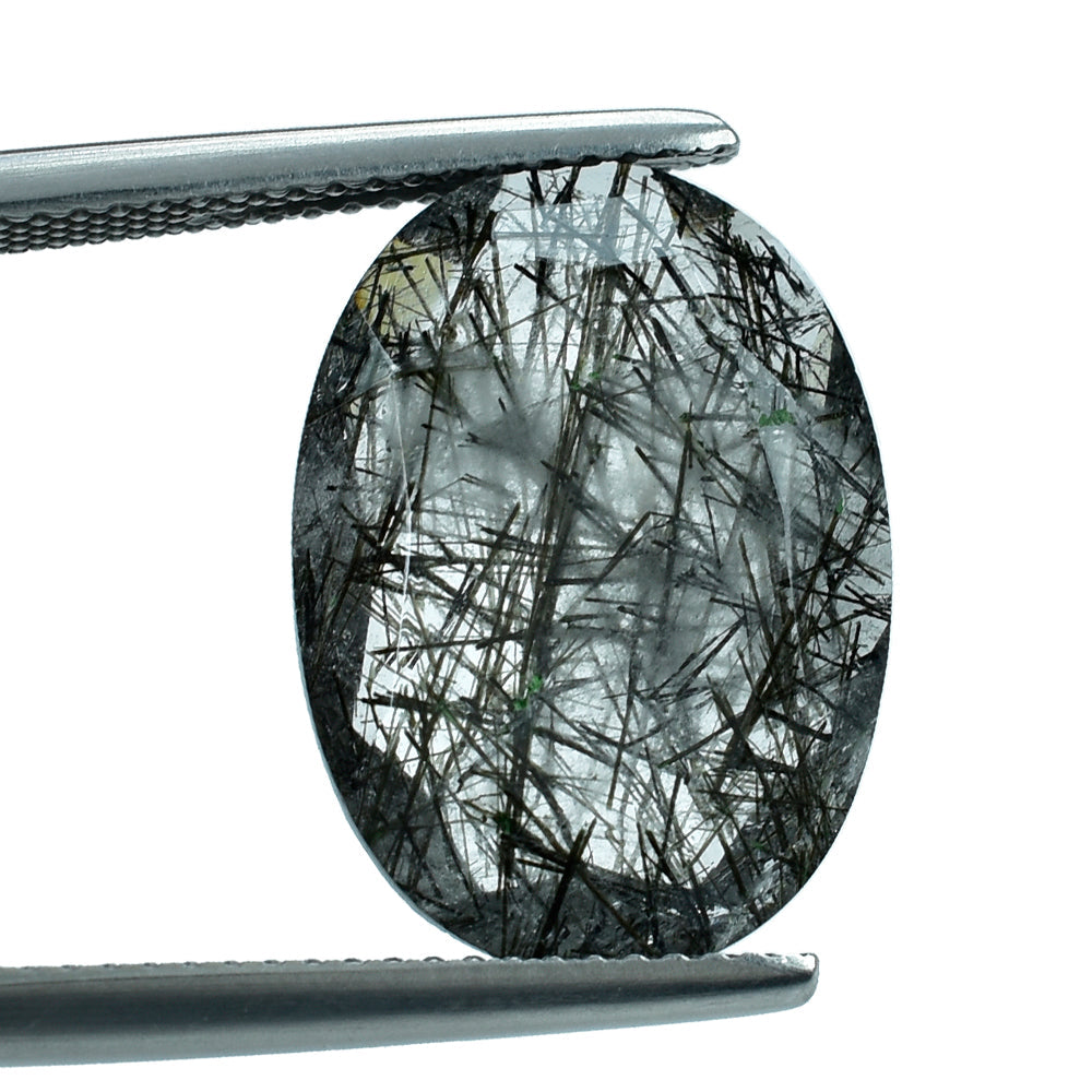 BLACK RUTILE QUARTZ BOTH SIDE TABLE CUT OVAL 18X13MM 7.28 Cts.
