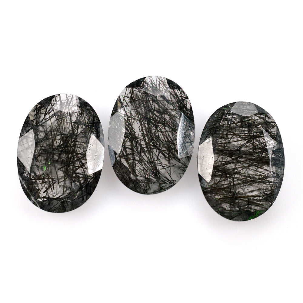 BLACK RUTILE QUARTZ BOTH SIDE TABLE CUT OVAL 18X13MM 7.28 Cts.
