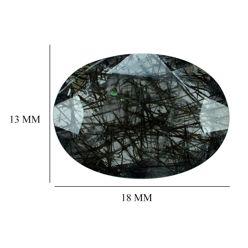 BLACK RUTILE QUARTZ BOTH SIDE TABLE CUT OVAL 18X13MM 7.28 Cts.