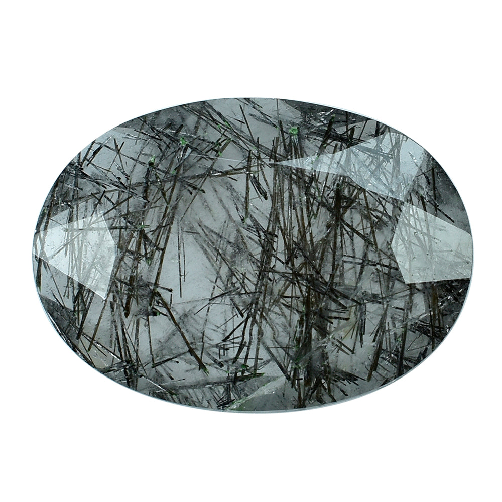 BLACK RUTILE QUARTZ BOTH SIDE TABLE CUT OVAL 18X13MM 7.37 Cts.