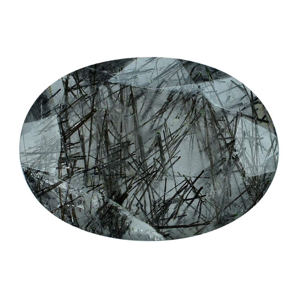 BLACK RUTILE QUARTZ BOTH SIDE TABLE CUT OVAL 18X13MM 7.37 Cts.
