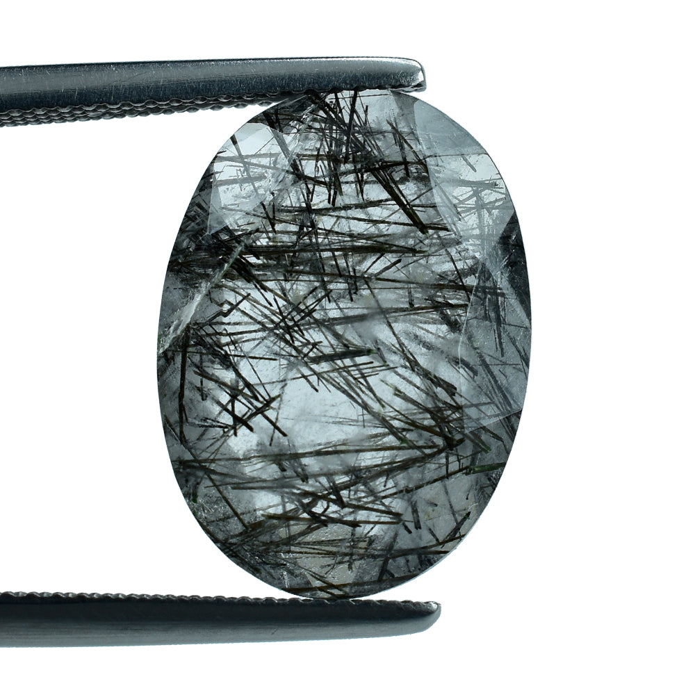 BLACK RUTILE QUARTZ BOTH SIDE TABLE CUT OVAL 18X13MM 7.37 Cts.
