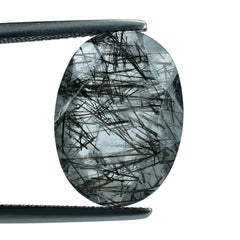 BLACK RUTILE QUARTZ BOTH SIDE TABLE CUT OVAL 18X13MM 7.37 Cts.