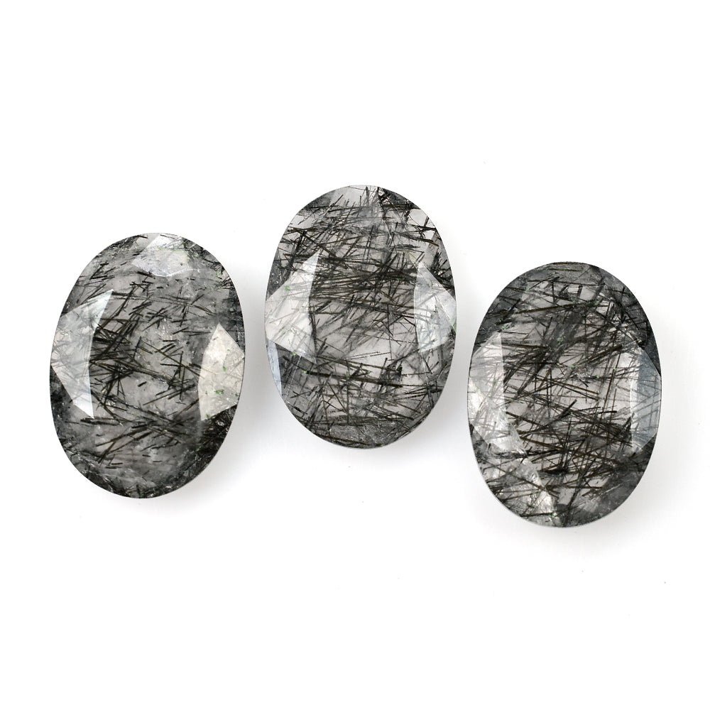 BLACK RUTILE QUARTZ BOTH SIDE TABLE CUT OVAL 18X13MM 7.37 Cts.