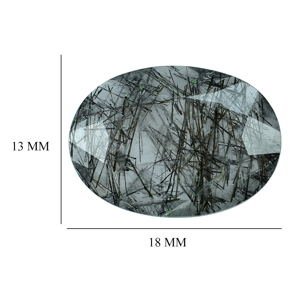 BLACK RUTILE QUARTZ BOTH SIDE TABLE CUT OVAL 18X13MM 7.37 Cts.