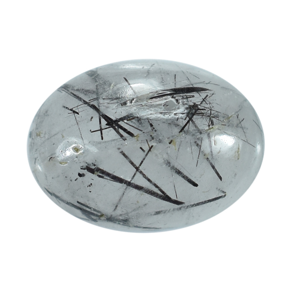 BLACK RUTILE QUARTZ OVAL CAB (MILKY) 14X10MM 5.82 Cts.