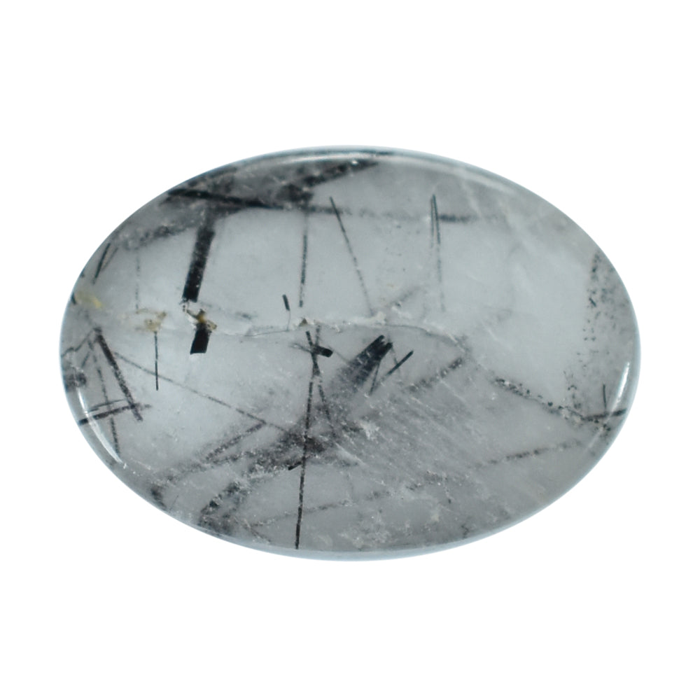 BLACK RUTILE QUARTZ OVAL CAB (MILKY) 14X10MM 5.82 Cts.