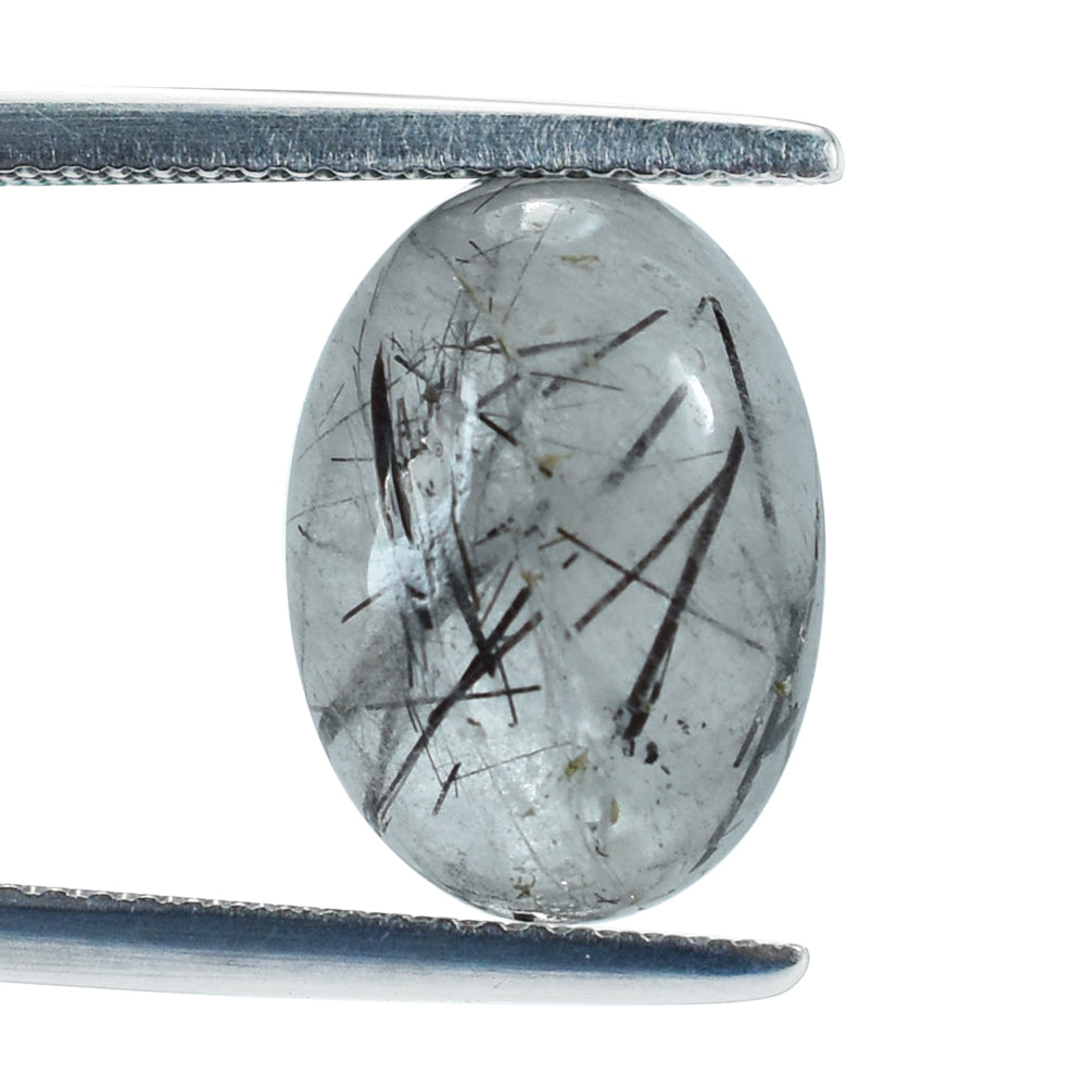 BLACK RUTILE QUARTZ OVAL CAB (MILKY) 14X10MM 5.82 Cts.