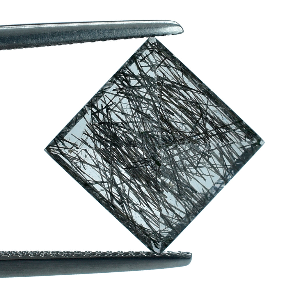 BLACK RUTILE QUARTZ CUT SQUARE 12MM 5.90 Cts.