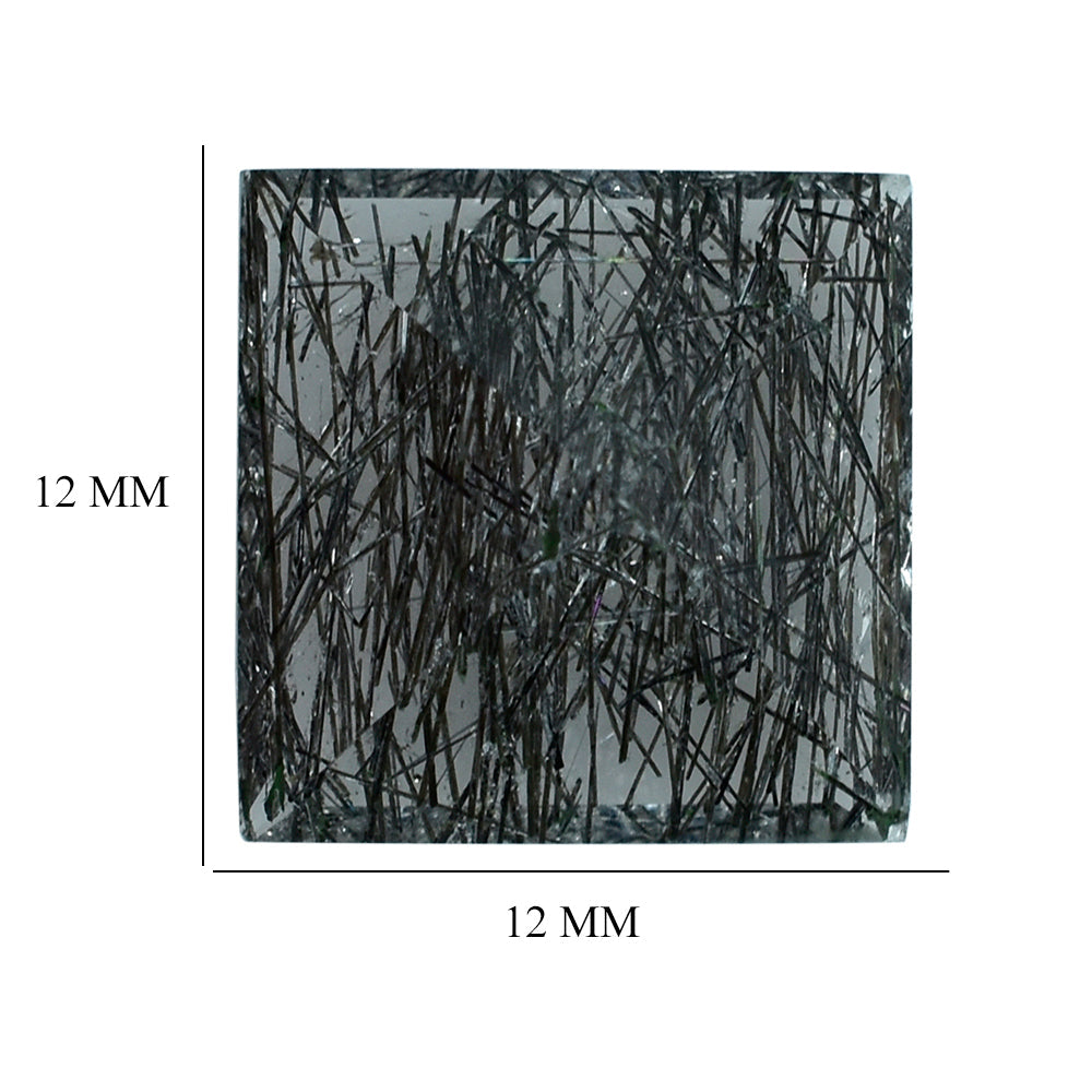 BLACK RUTILE QUARTZ CUT SQUARE 12MM 5.90 Cts.