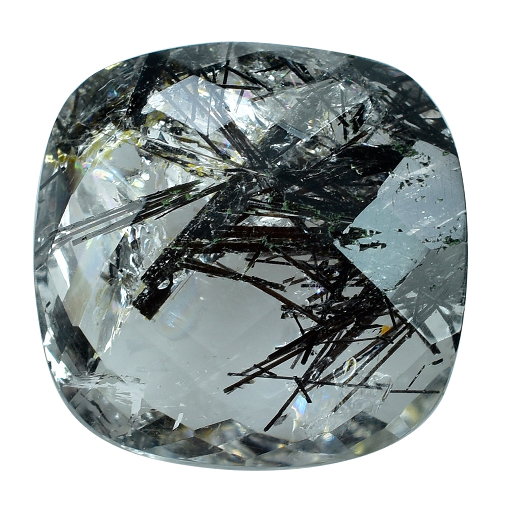 BLACK RUTILE QUARTZ CHECKER BRIOLETTE CUSHION 18MM (HALF DRIL) 19.48 Cts.