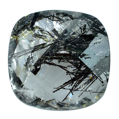BLACK RUTILE QUARTZ CHECKER BRIOLETTE CUSHION 18MM (HALF DRIL) 19.48 Cts.