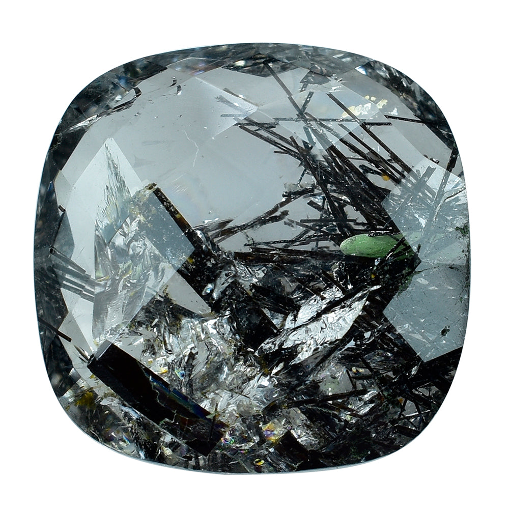 BLACK RUTILE QUARTZ CHECKER BRIOLETTE CUSHION 18MM (HALF DRIL) 19.48 Cts.