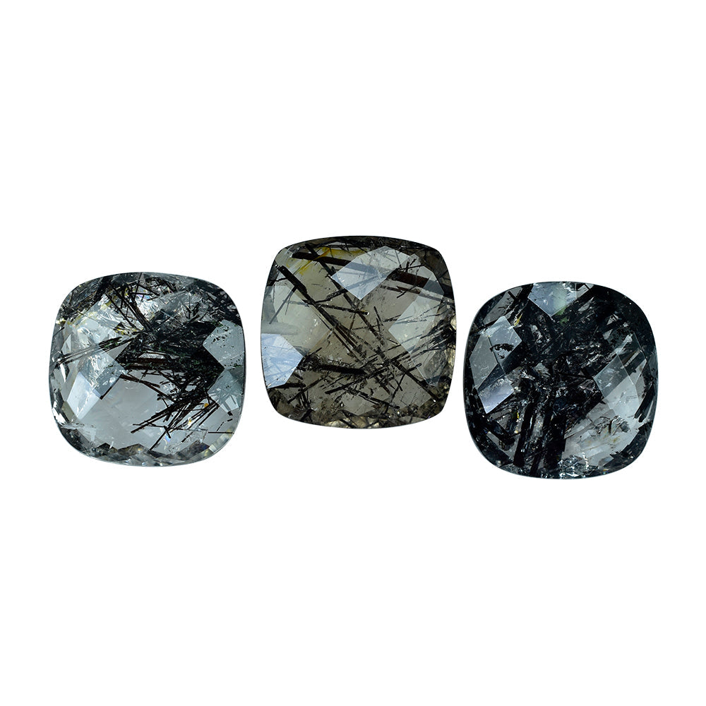 BLACK RUTILE QUARTZ CHECKER BRIOLETTE CUSHION 18MM (HALF DRIL) 19.48 Cts.