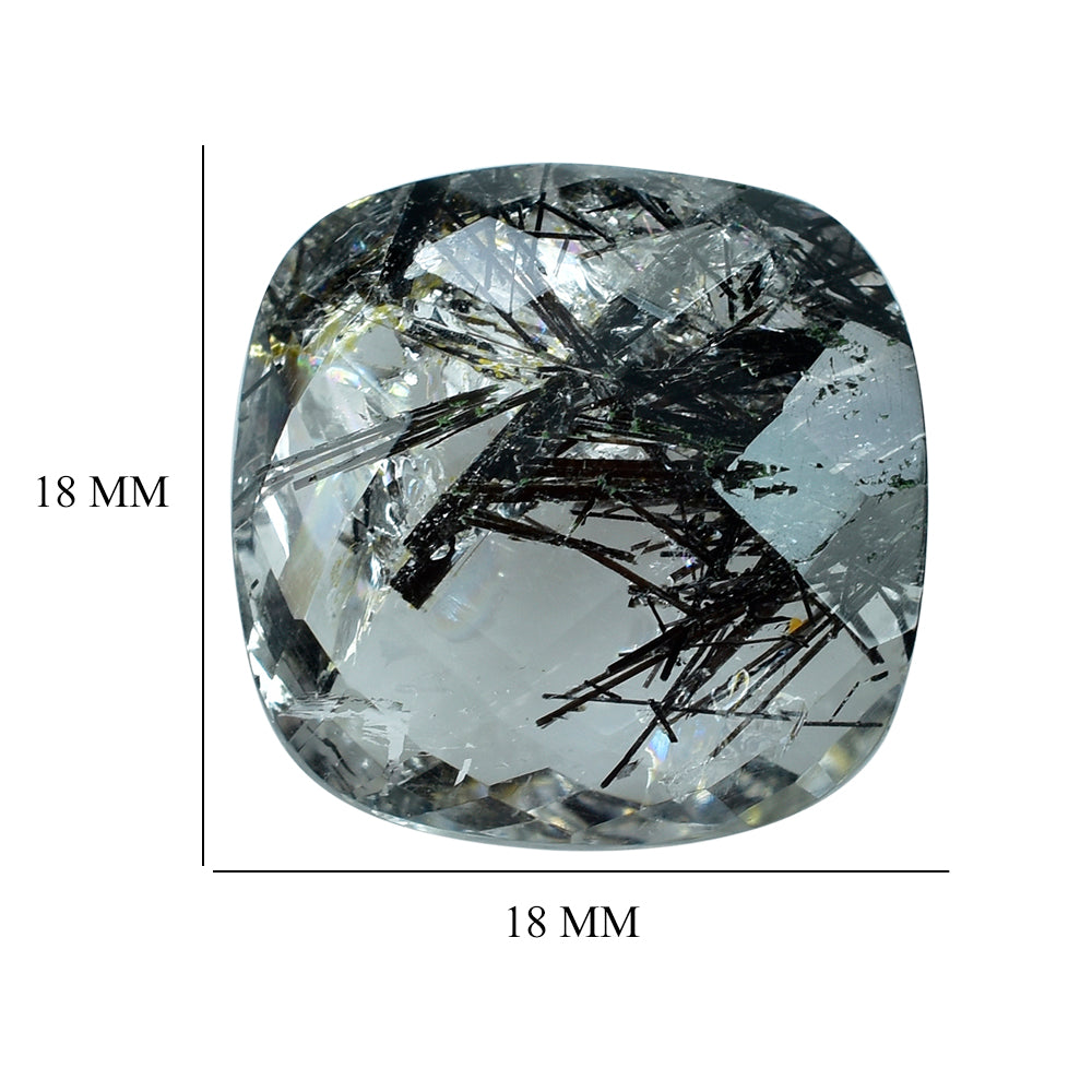 BLACK RUTILE QUARTZ CHECKER BRIOLETTE CUSHION 18MM (HALF DRIL) 19.48 Cts.