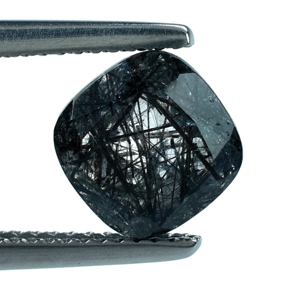 BLACK RUTILE QUARTZ CUT CUSHION 8MM 2.20 Cts.