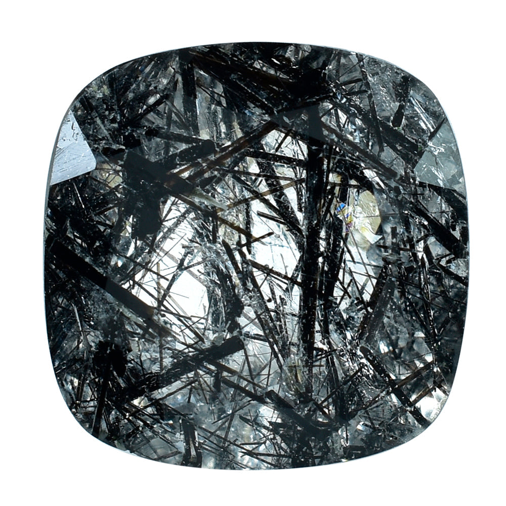 BLACK RUTILE QUARTZ CUT CUSHION 12MM 6.35 Cts.