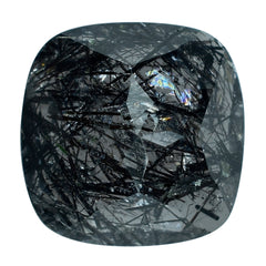 BLACK RUTILE QUARTZ CUT CUSHION 12MM 6.35 Cts.
