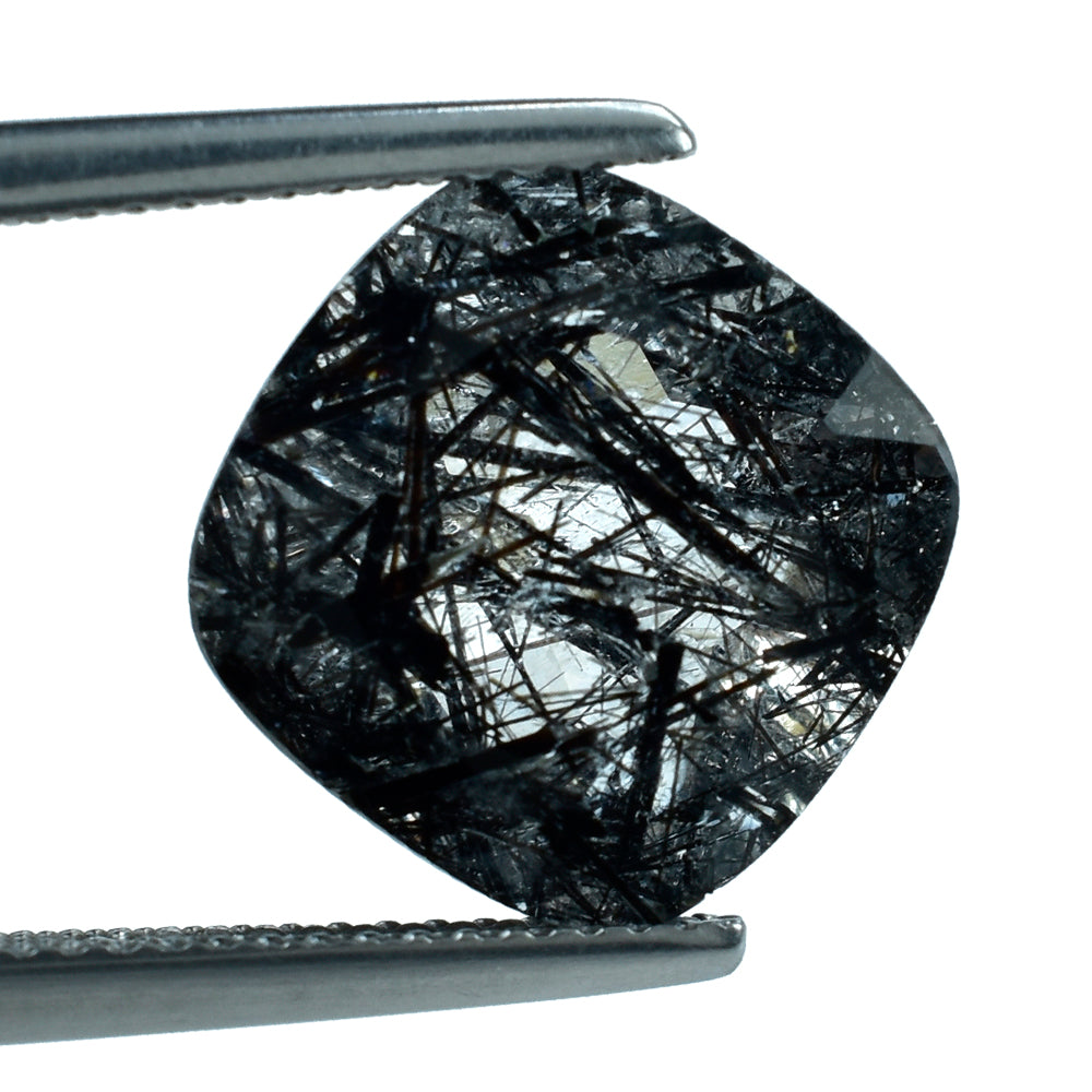 BLACK RUTILE QUARTZ CUT CUSHION 12MM 6.35 Cts.