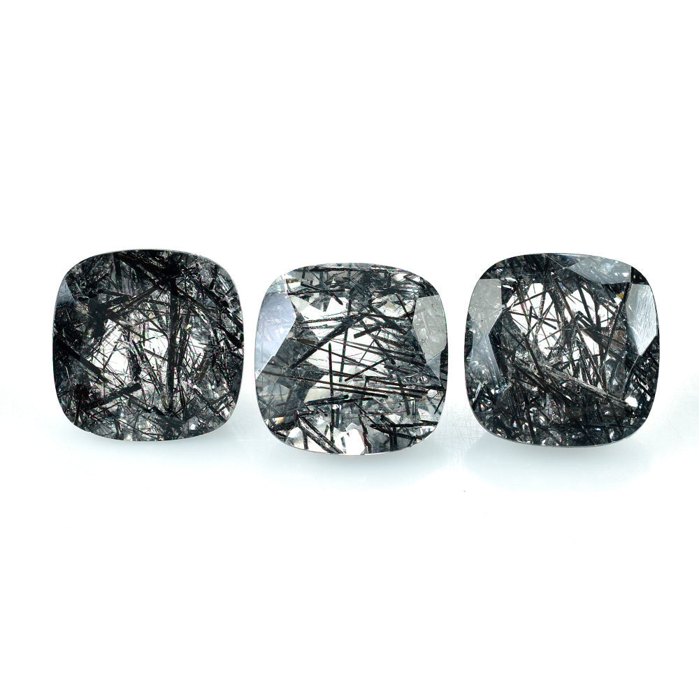 BLACK RUTILE QUARTZ CUT CUSHION 12MM 6.35 Cts.