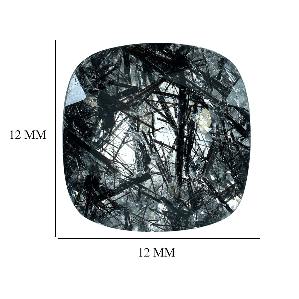 BLACK RUTILE QUARTZ CUT CUSHION 12MM 6.35 Cts.