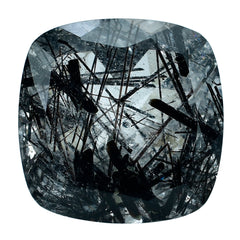 BLACK RUTILE QUARTZ CUT CUSHION 14MM (MANY BLACK RUTILE/CLEAN) 9.86 Cts.