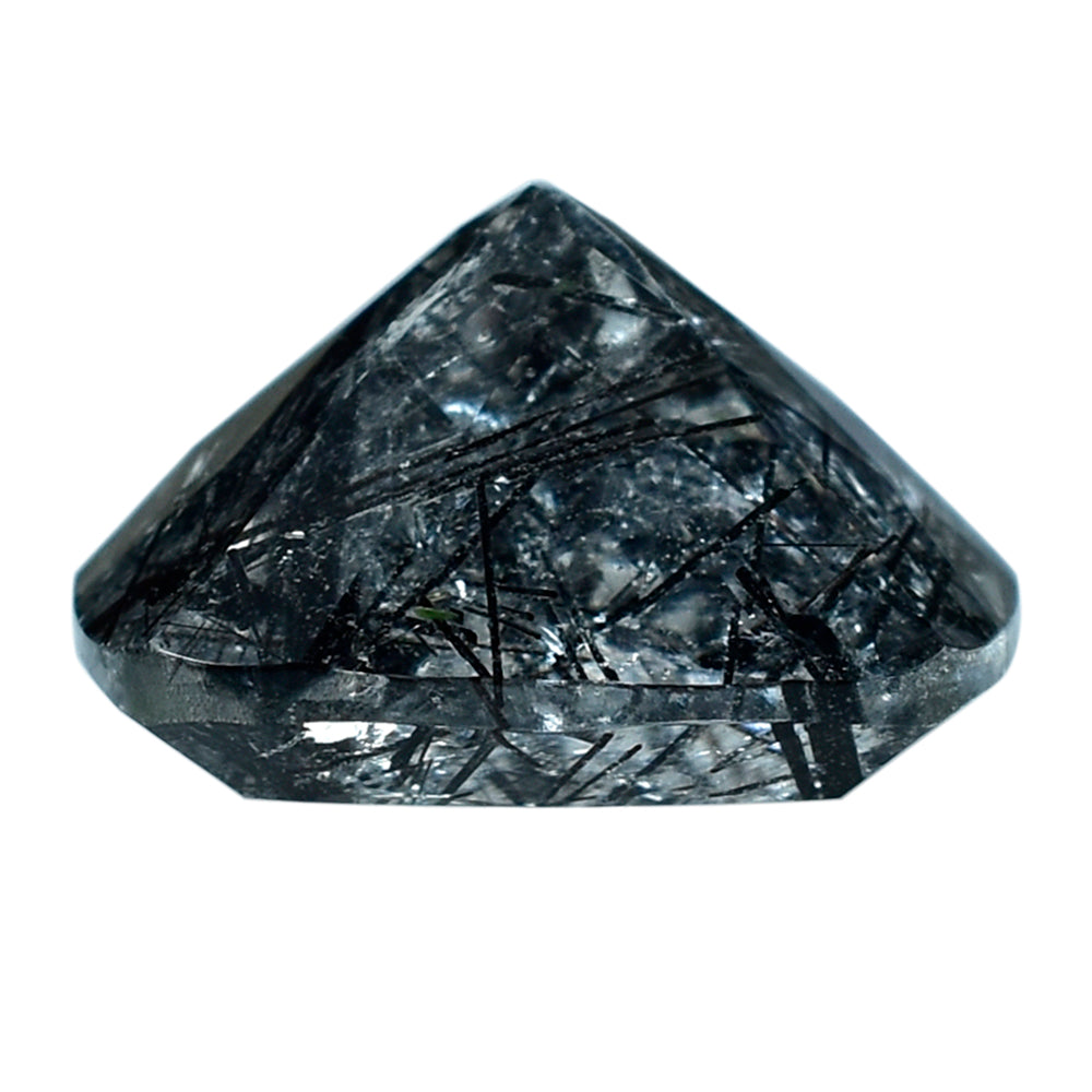 BLACK RUTILE QUARTZ CUT CUSHION 14MM (MANY BLACK RUTILE/CLEAN) 9.86 Cts.