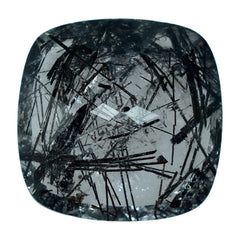 BLACK RUTILE QUARTZ CUT CUSHION 14MM (MANY BLACK RUTILE/CLEAN) 9.86 Cts.
