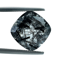 BLACK RUTILE QUARTZ CUT CUSHION 14MM (MANY BLACK RUTILE/CLEAN) 9.86 Cts.
