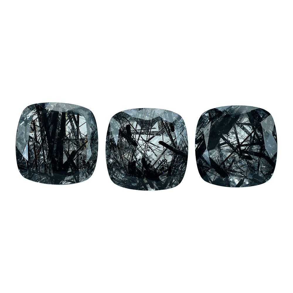 BLACK RUTILE QUARTZ CUT CUSHION 14MM (MANY BLACK RUTILE/CLEAN) 9.86 Cts.