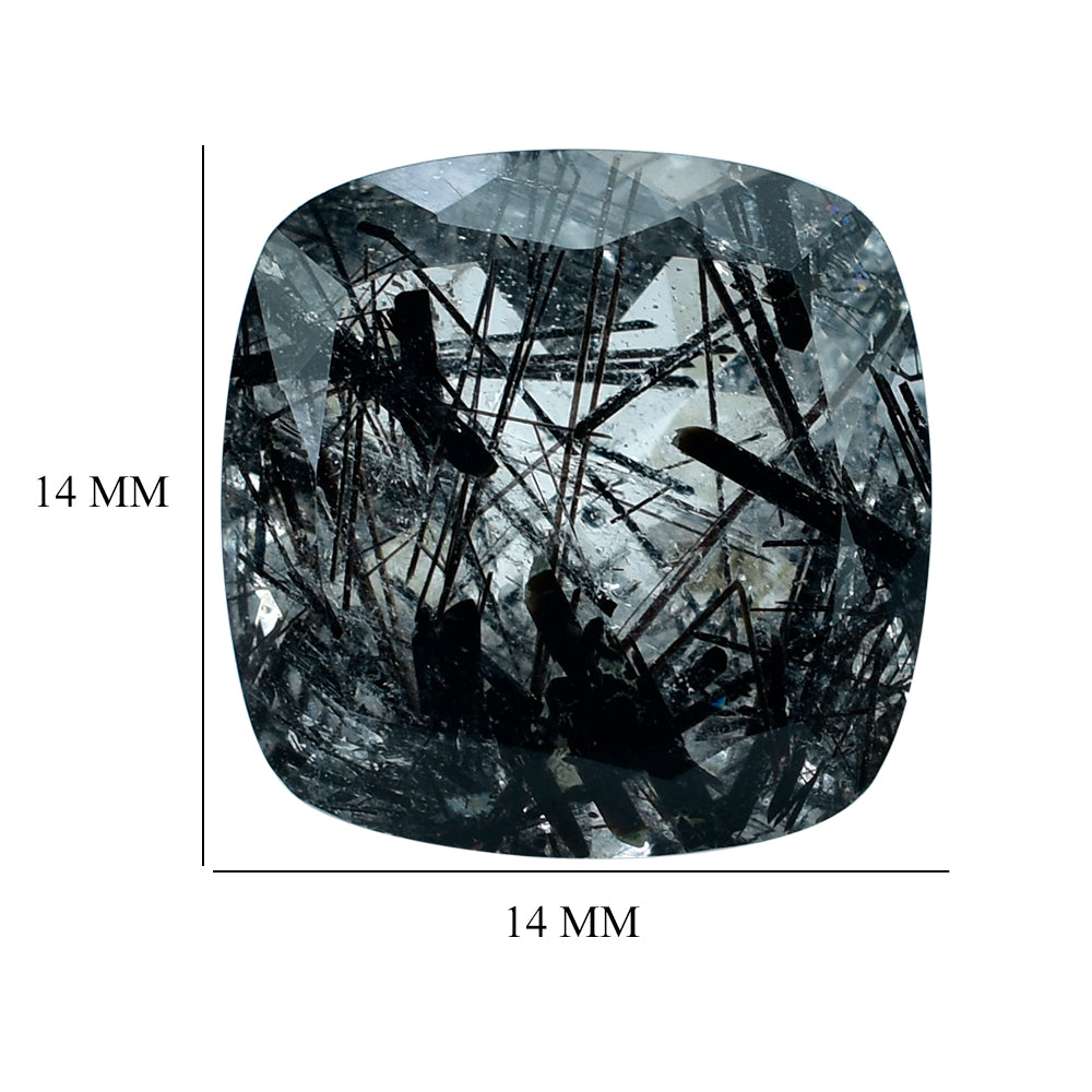 BLACK RUTILE QUARTZ CUT CUSHION 14MM (MANY BLACK RUTILE/CLEAN) 9.86 Cts.