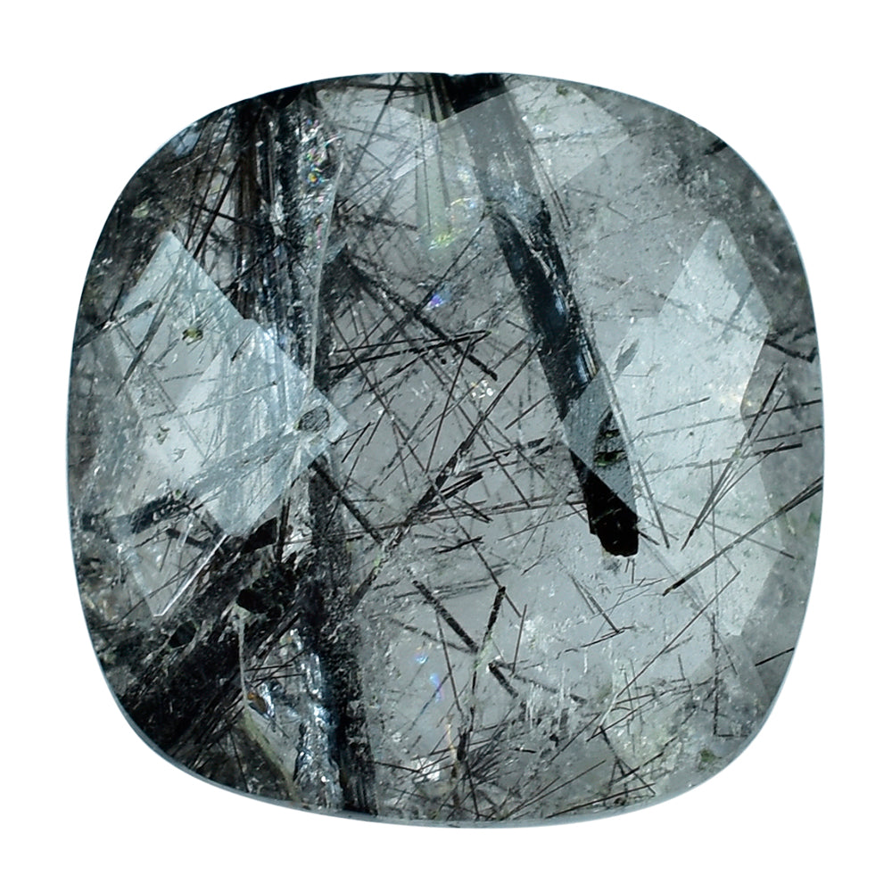 BLACK RUTILE QUARTZ BRIOLETTE CUSHION (HALF DRILL) 18MM 18.80 Cts.