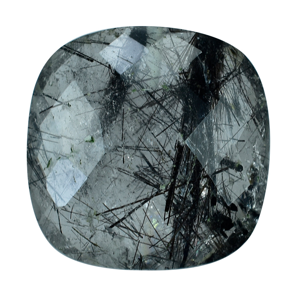 BLACK RUTILE QUARTZ BRIOLETTE CUSHION (HALF DRILL) 18MM 18.80 Cts.