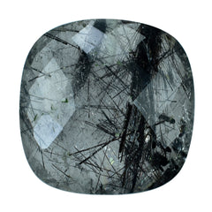 BLACK RUTILE QUARTZ BRIOLETTE CUSHION (HALF DRILL) 18MM 18.80 Cts.